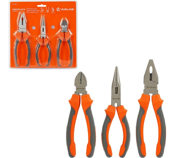 Изображение товара Набор Airline ШГИ 3пр. (бокорезы 160мм, длинногубцы 160мм, пассатижи 180мм) блистер ATCF005