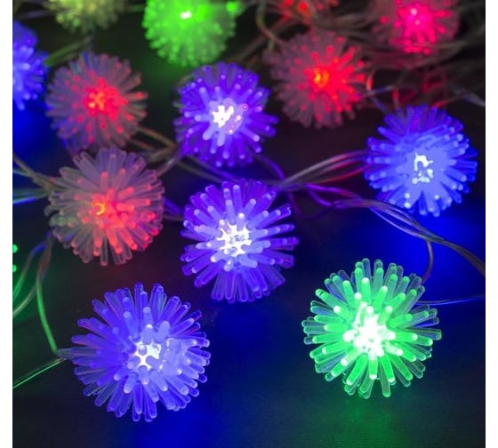 Изображение товара Нить Luazon DCR 5 м, с насадками Ежики цветные, IP20, Н.С. LED-20-220V, моргает, мульти 185513