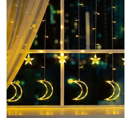 Изображение товара Бахрома Luazon DECOR Месяц, IP20, Ш2.7 м, В0.9 м, Н.С. LED-138-220V, 8 режимов, теплый белый 4356981