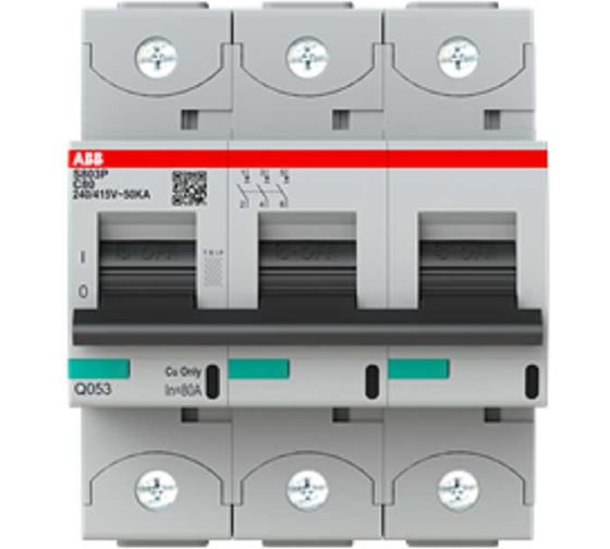 Изображение товара Выключатель автоматический ABB 3-пол. (3P) 80А C 15кА S800, шт 2CCG001232R0001