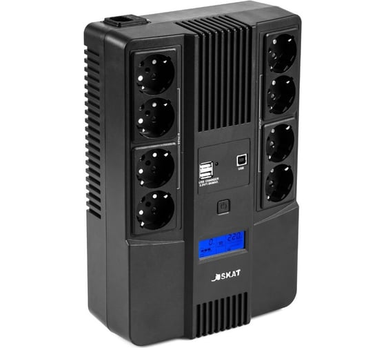 Изображение товара ИБП SKAT -UPS 800-AID-IN-1x9-8 ИБП 220В 480Вт, LCD, АКБ 1x9Ач,line interactive, мод.синус, 8хSchuko,2xUS 8933
