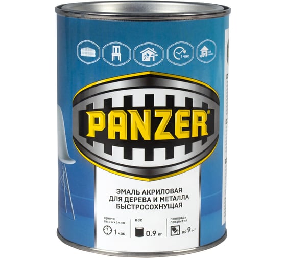 Изображение товара Акриловая эмаль PANZER полуглянцевая, белая, 0.9 кг 219819