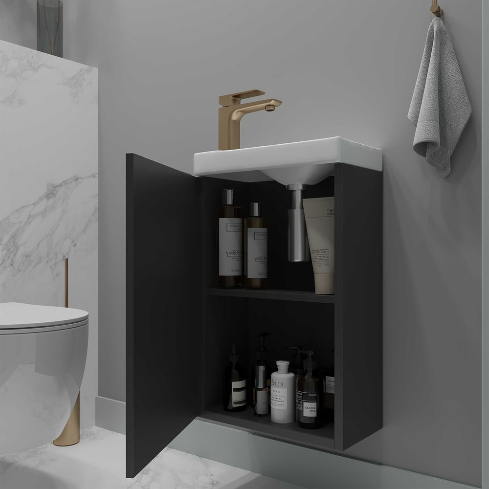 Изображение товара Подвесная тумба для ванной ЗОВ Монови Слим 40 к раковине антрацит
