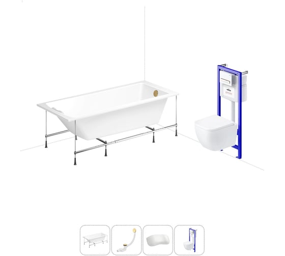 Изображение товара Комплект 5 в 1 Lavinia Boho One акриловая ванна 170x75 с инсталляцией и подвесным унитазом 20221056R