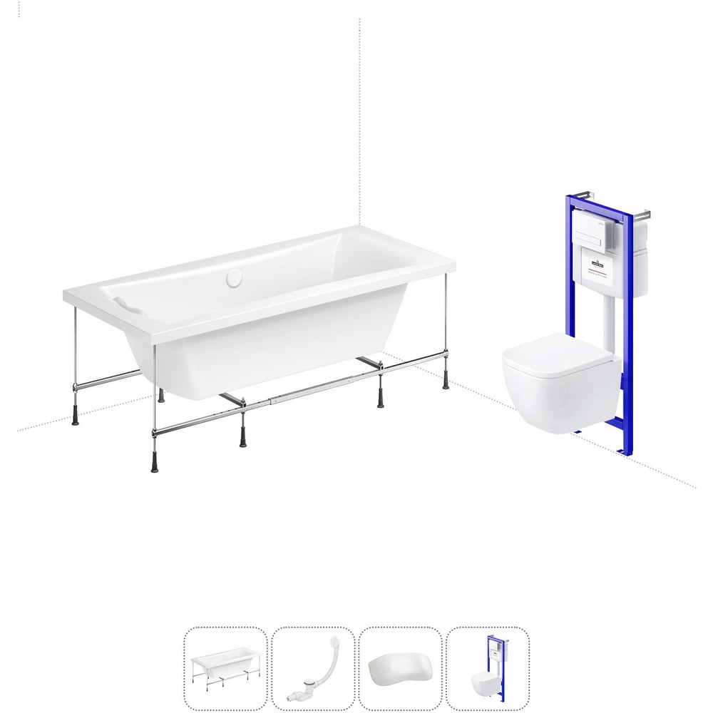 Изображение товара Комплект 5 в 1 Lavinia Boho Evan акриловая ванна с инсталляцией и унитазом 200x90