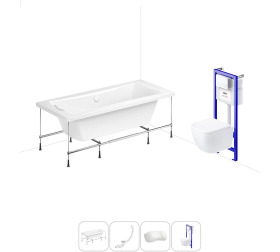 Изображение товара Комплект 5 в 1 Lavinia Boho Evan акриловая ванна 200x90 с инсталляцией и подвесным унитазом 20221118R