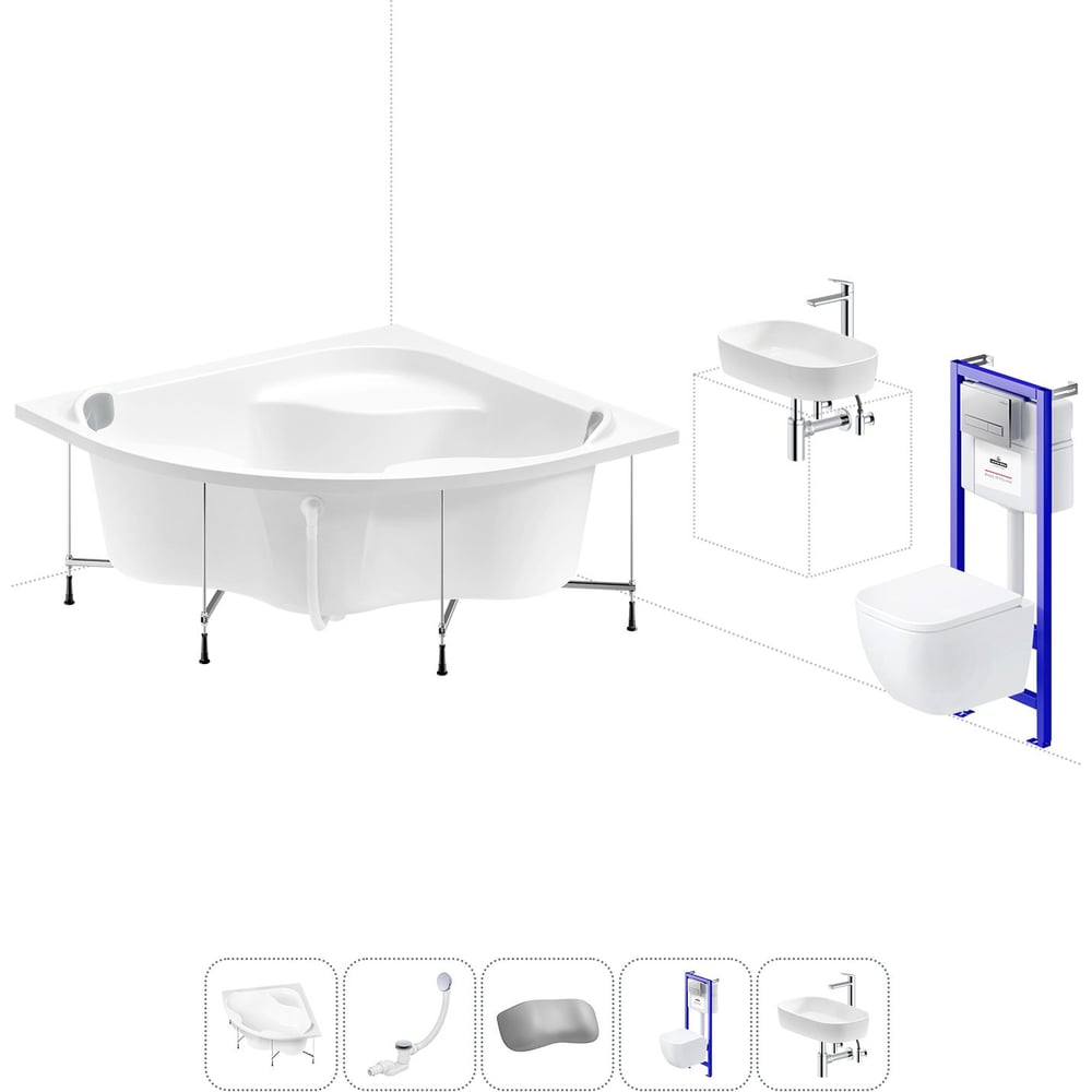 Изображение товара Комплект 6 в 1 Lavinia Boho Aveo акриловая ванна и подвесной унитаз