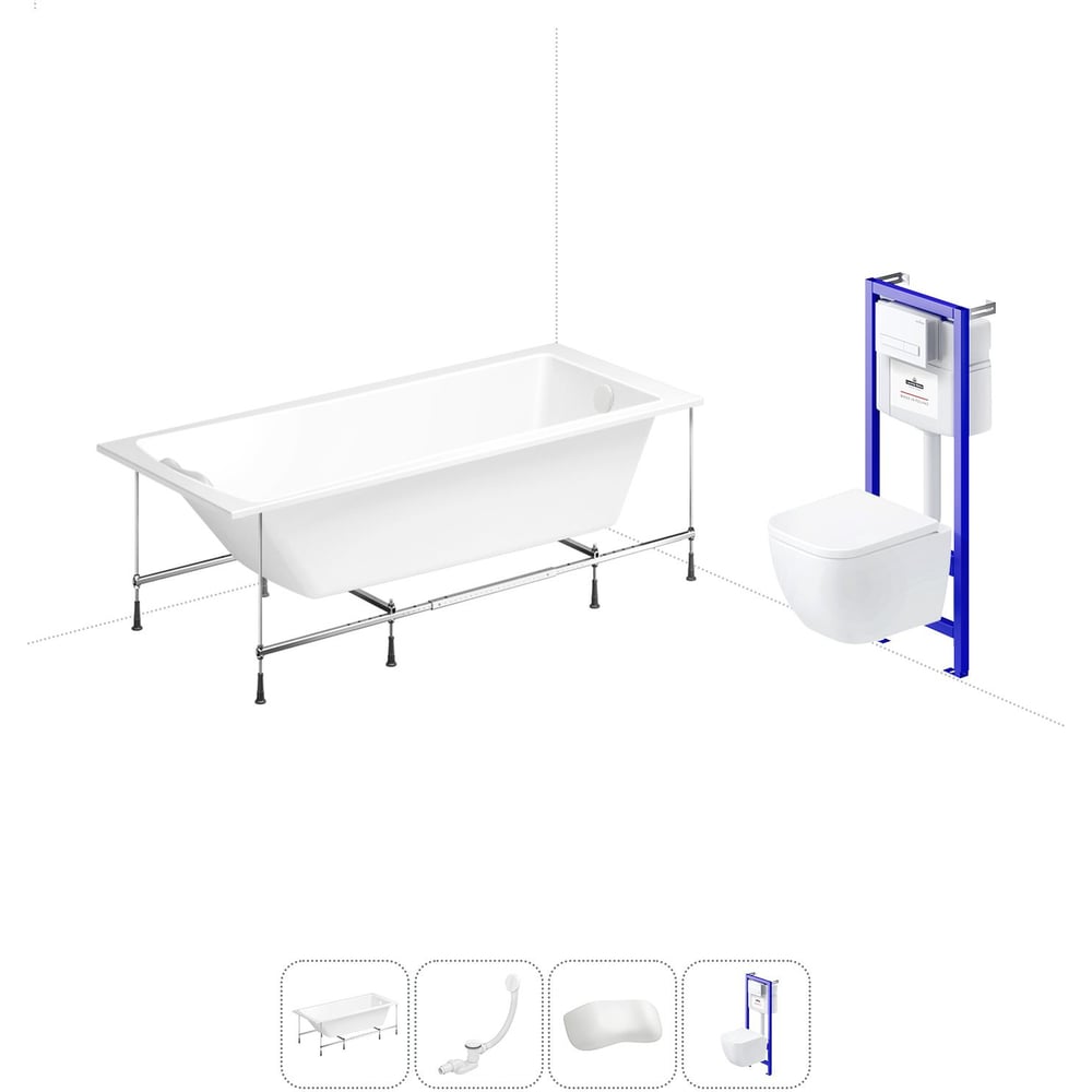 Изображение товара Комплект 5 в 1 Lavinia Boho One акриловая ванна 140x70 с инсталляцией и унитазом