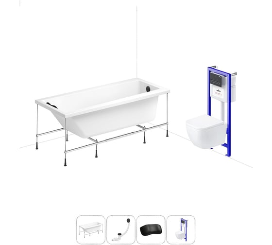 Изображение товара Комплект 5 в 1 Lavinia Boho Rock акриловая ванна 150x75 с инсталляцией и подвесным унитазом 20221131R