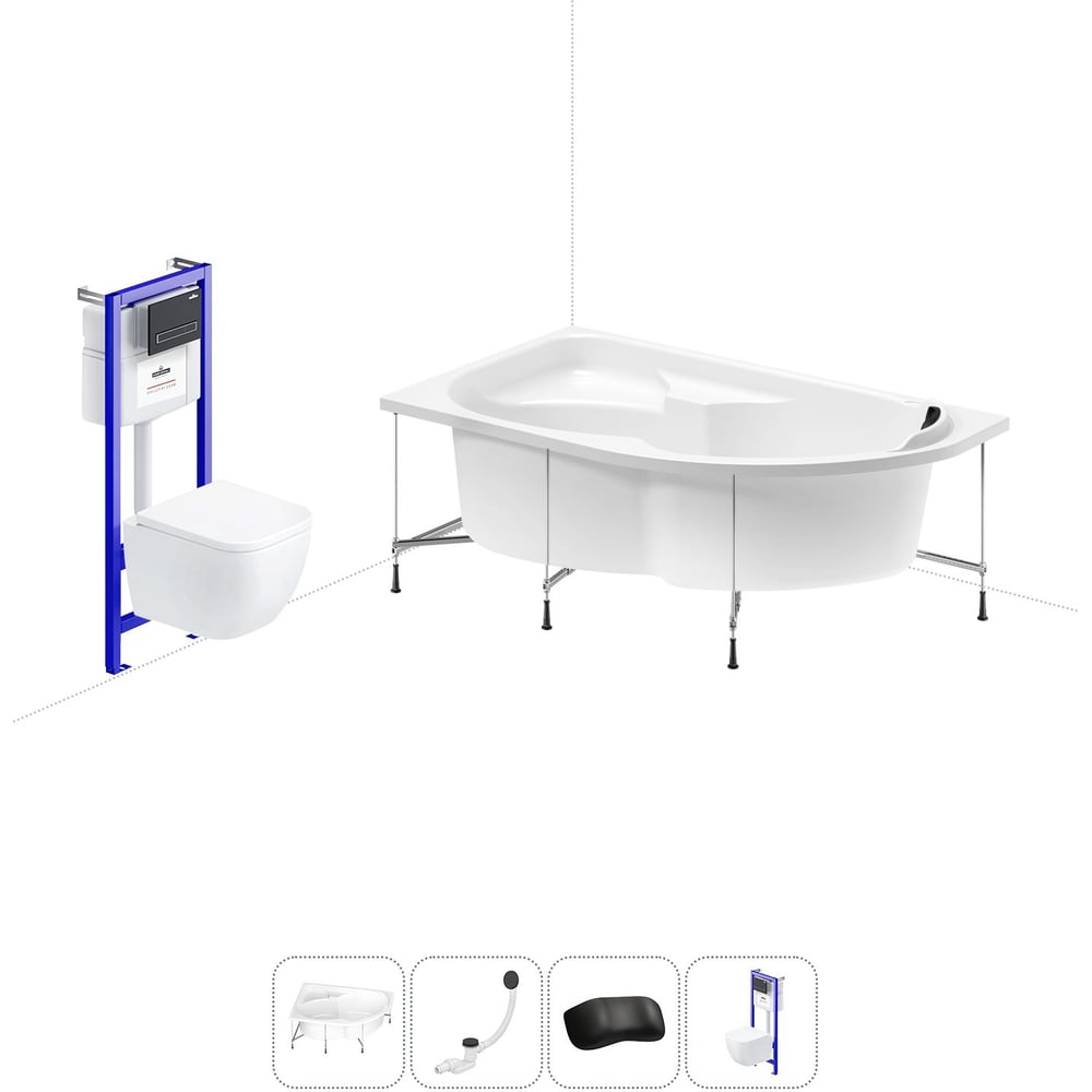 Изображение товара Комплект 5 в 1 Lavinia Boho Grance Hill акриловая ванна 170x105 с унитазом и монтажом