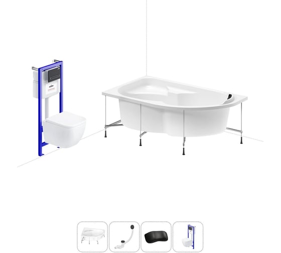 Изображение товара Комплект 5 в 1 Lavinia Boho Grance Hill акриловая ванна 170x105 с инсталляцией и подвесным унитазом 20221167R