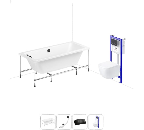 Изображение товара Комплект 5 в 1 Lavinia Boho Pure акриловая ванна 170x75 с инсталляцией и подвесным унитазом 20221123R