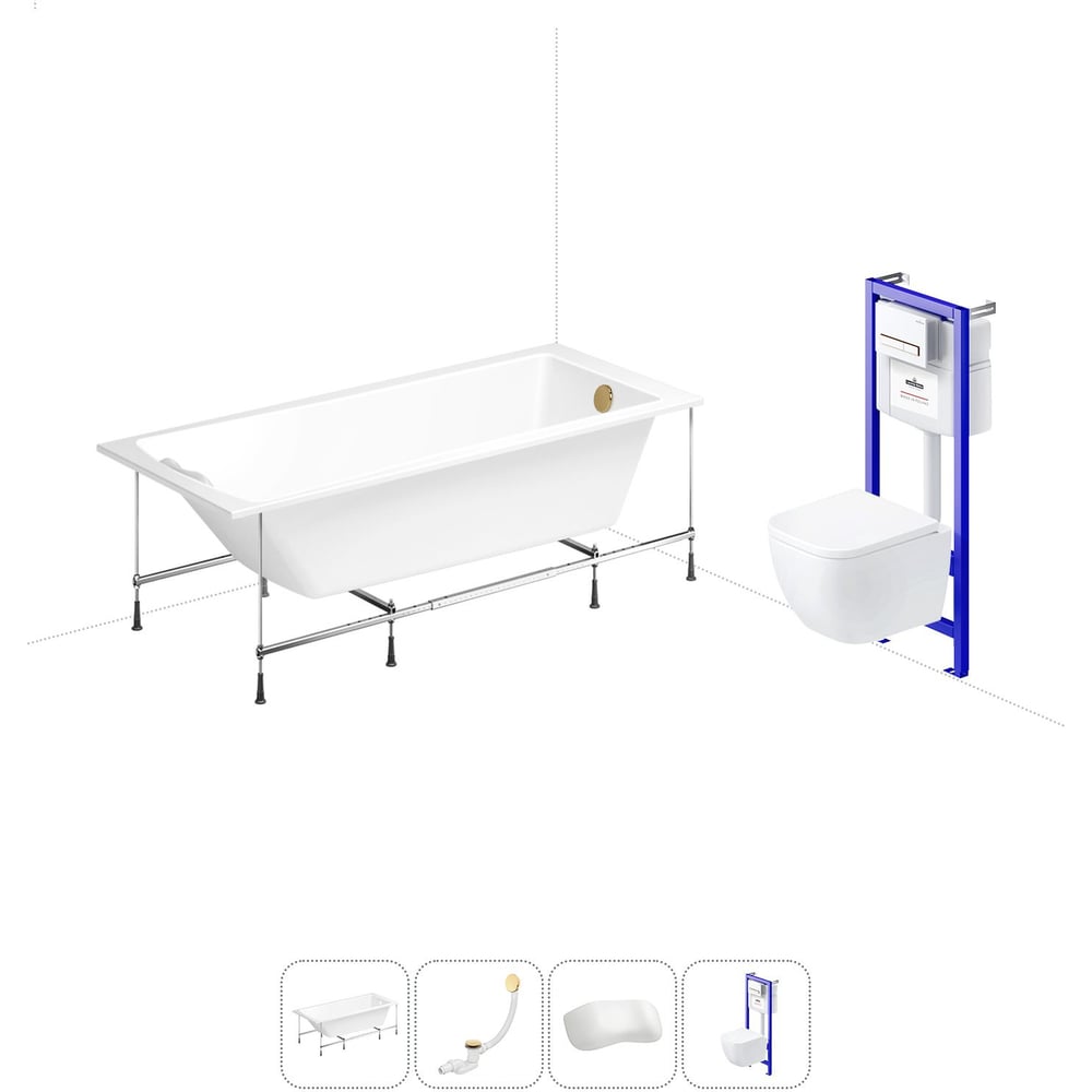 Изображение товара Комплект 5 в 1 Lavinia Boho One акриловая ванна и подвесной унитаз 180x80