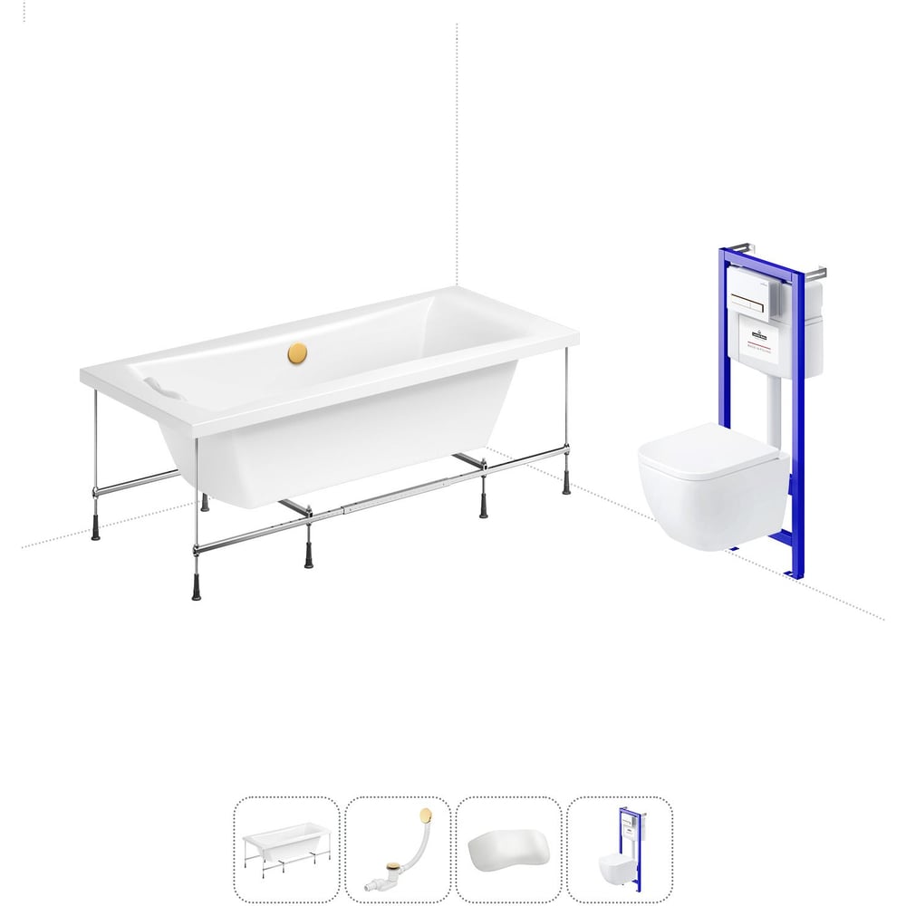 Изображение товара Комплект 5 в 1 Lavinia Boho Evan акриловая ванна 190x90 с инсталляцией и подвесным унитазом 20221116R