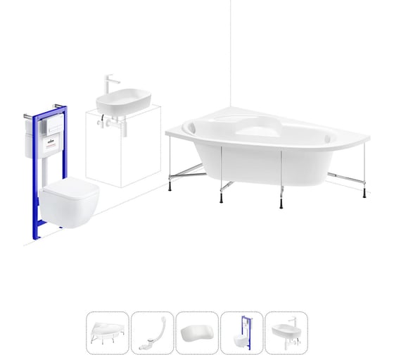 Изображение товара Комплект 6 в 1 Lavinia Boho Bell Pro акриловая ванна 160x105 с инсталляцией, подвесным унитазом 20221374R