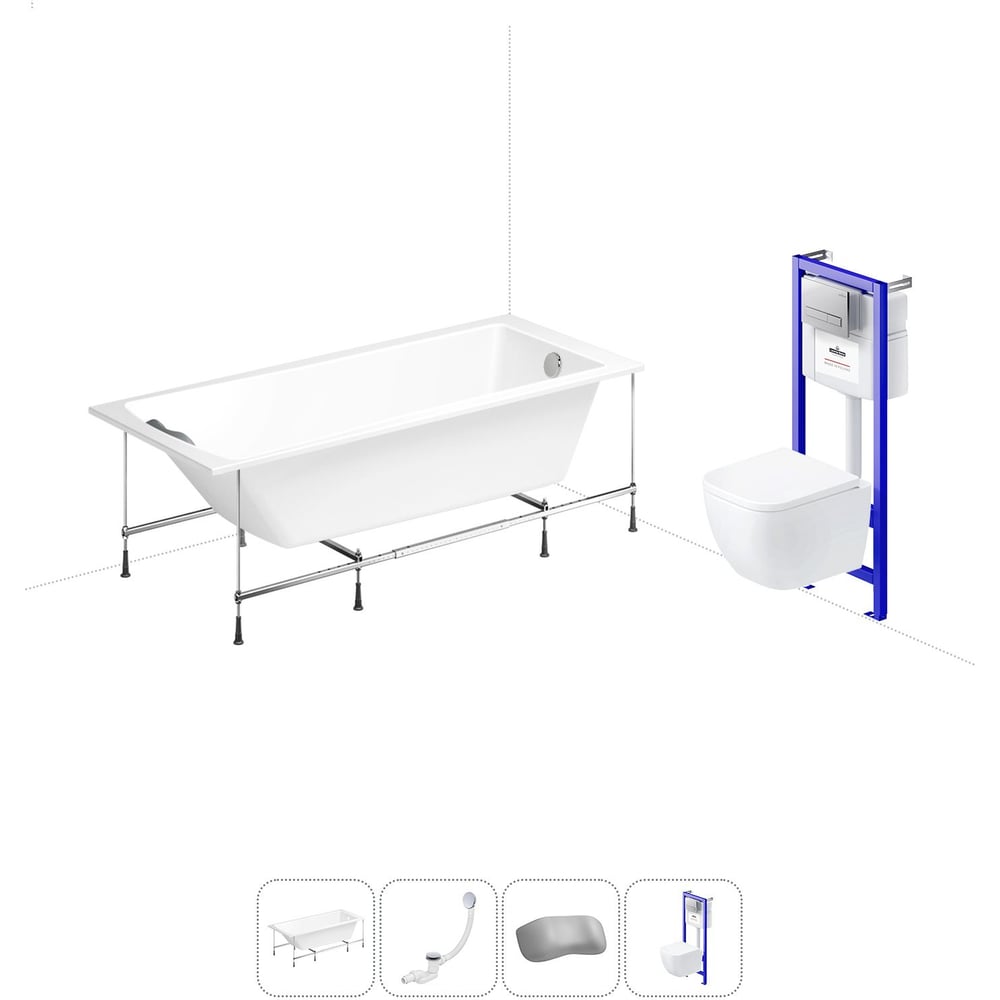 Изображение товара Комплект 5 в 1 Lavinia Boho One акриловая ванна и подвесной унитаз 140x70