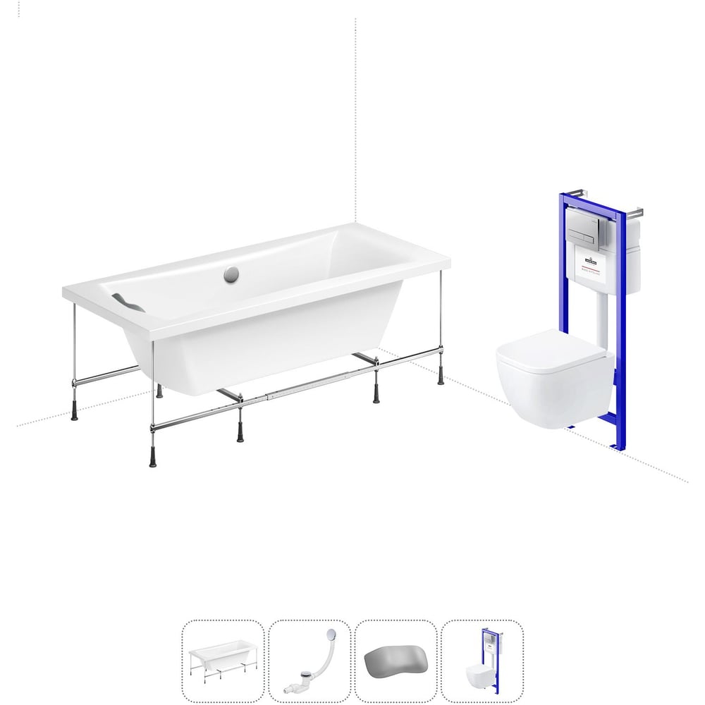 Изображение товара Комплект 5 в 1 Lavinia Boho Evan акриловая ванна 190x90 с инсталляцией и подвесным унитазом 20221113R