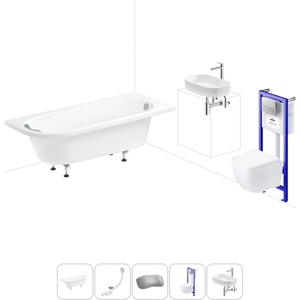 Изображение товара Комплект 6 в 1 Lavinia Boho Art II акриловая ванна и унитаз с инсталляцией