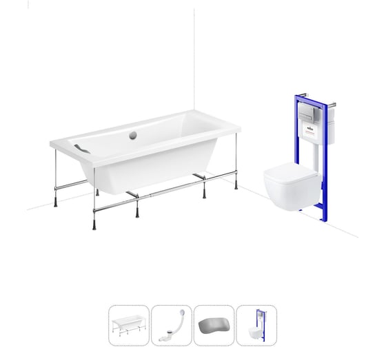 Изображение товара Комплект 5 в 1 Lavinia Boho Evan акриловая ванна 200x90 с инсталляцией и подвесным унитазом 20221117R