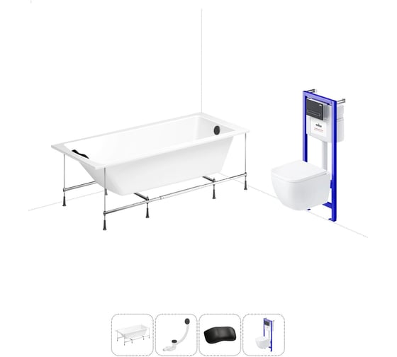 Изображение товара Комплект 5 в 1 Lavinia Boho One акриловая ванна 170x70 с инсталляцией и подвесным унитазом 20221051R