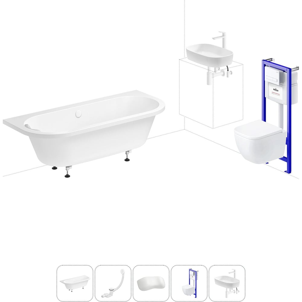 Изображение товара Комплект 6 в 1 Lavinia Boho Art акриловая ванна 170x75 с инсталляцией и унитазом