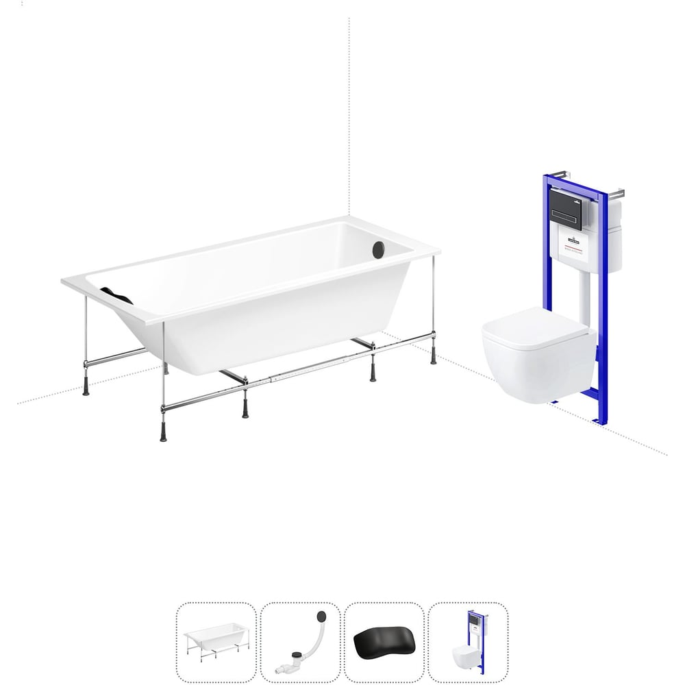 Изображение товара Комплект 5 в 1 Lavinia Boho One акриловая ванна 180x80 с инсталляцией и подвесным унитазом 20221059R