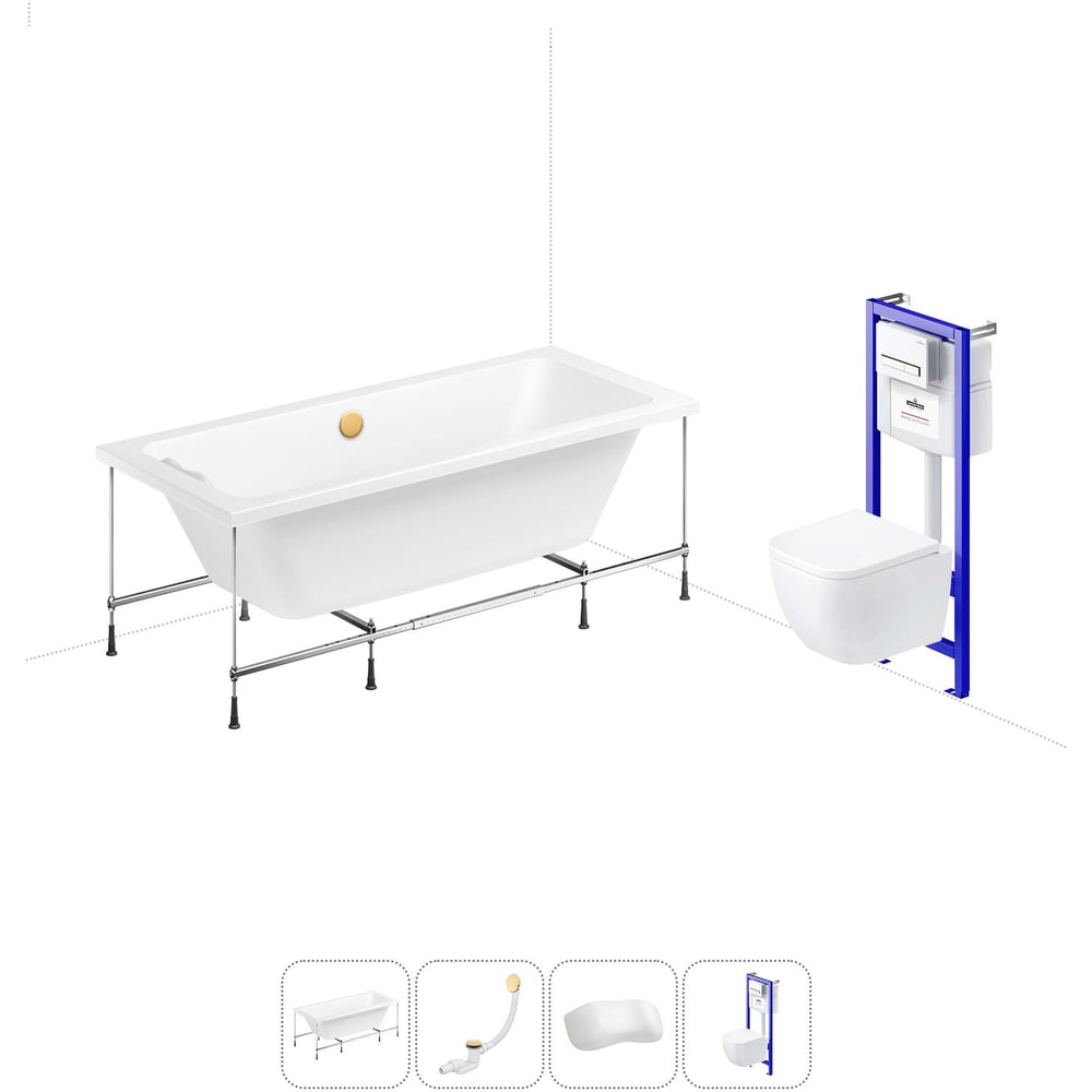 Изображение товара Комплект 5 в 1 Lavinia Boho Pure акриловая ванна 180x80 с инсталляцией и подвесным унитазом 20221128R