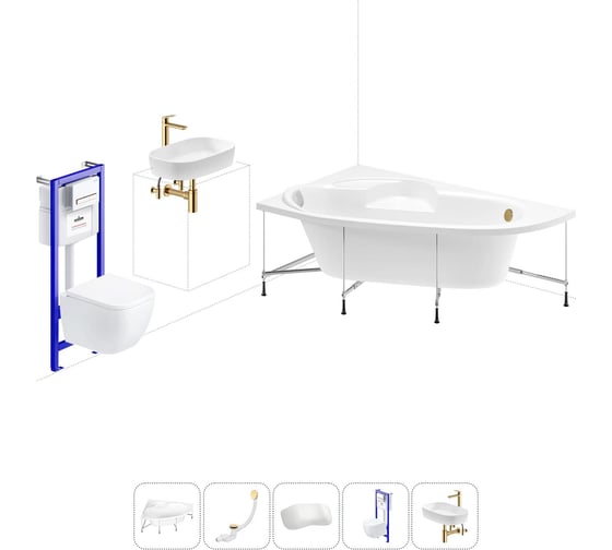 Изображение товара Комплект 6 в 1 Lavinia Boho Bell Pro акриловая ванна 140x95 с инсталляцией, подвесным унитазом 20221360R