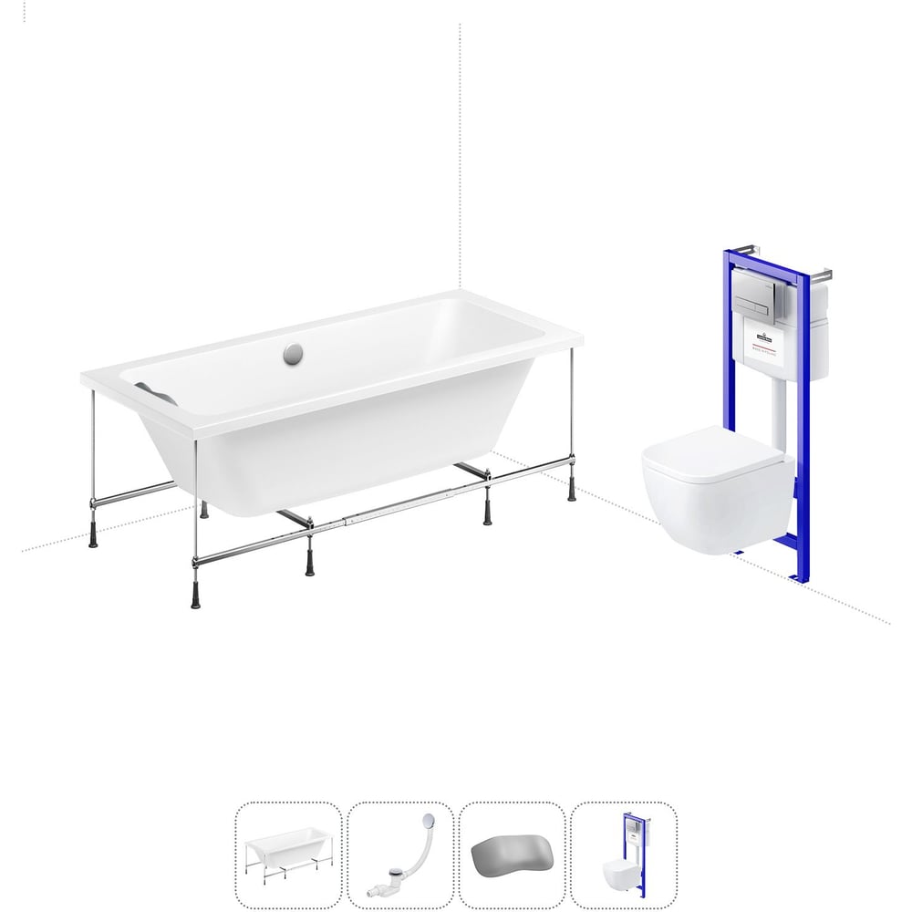 Изображение товара Комплект для ванной Lavinia Boho Pure акриловая ванна 170x75 с инсталляцией и унитазом