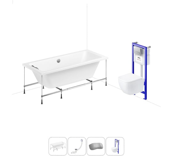 Изображение товара Комплект 5 в 1 Lavinia Boho Pure акриловая ванна 170x75 с инсталляцией и подвесным унитазом 20221121R