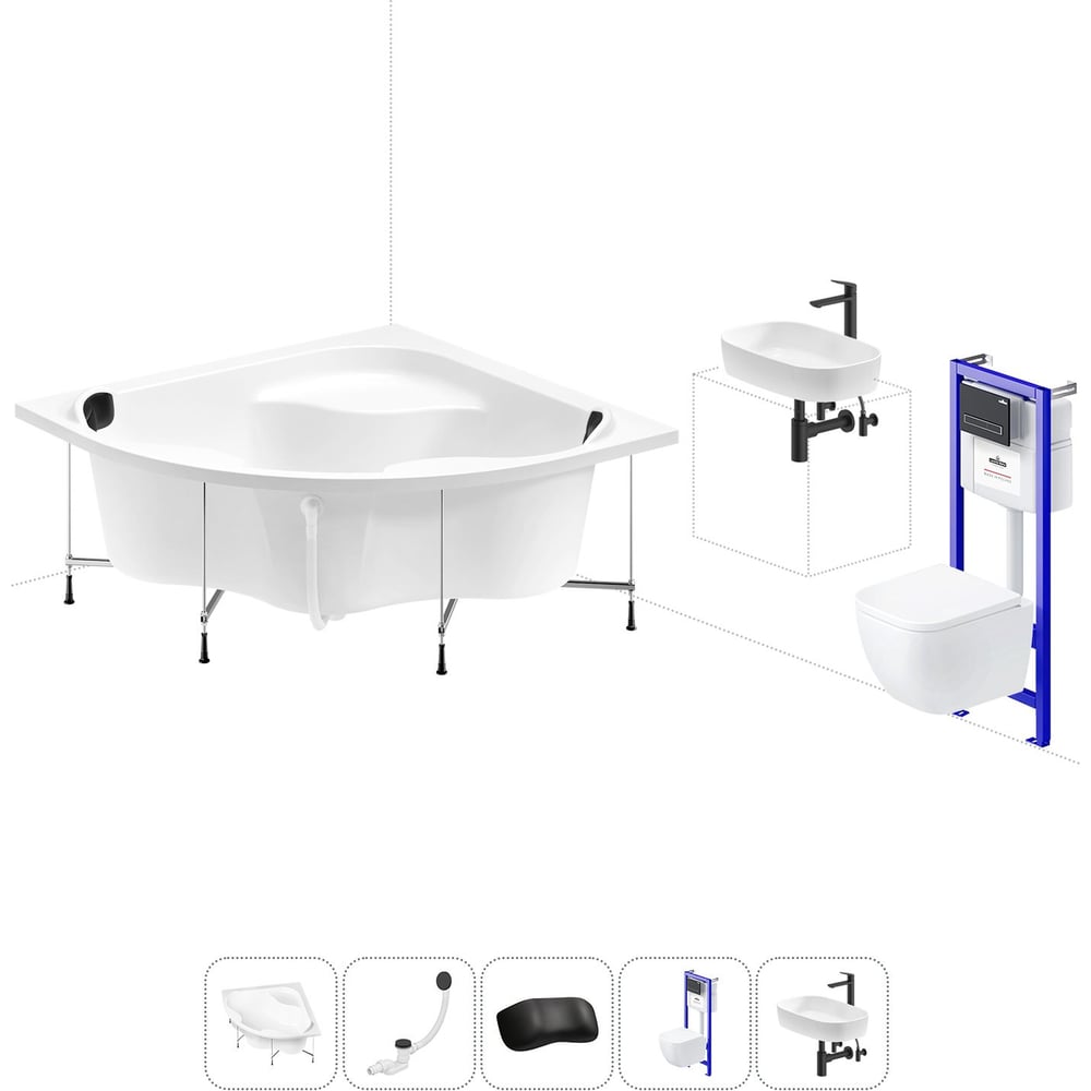 Изображение товара Комплект 6 в 1 Lavinia Boho Aveo акриловая ванна 150x150 с инсталляцией и унитазом