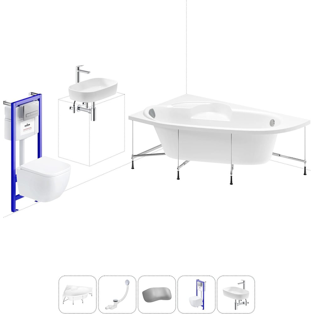 Изображение товара Комплект 6 в 1 Lavinia Boho Bell Pro акриловая ванна с инсталляцией 160x105 см