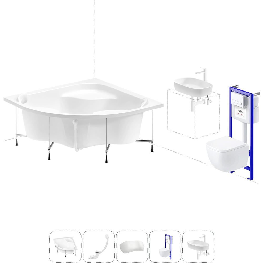 Изображение товара Комплект 6 в 1 Lavinia Boho Aveo акриловая ванна и подвесной унитаз