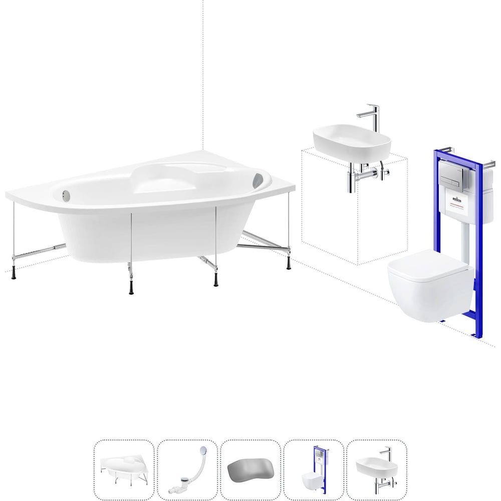 Изображение товара Комплект 6 в 1 Lavinia Boho Bell Pro акриловая ванна 140x95 с инсталляцией