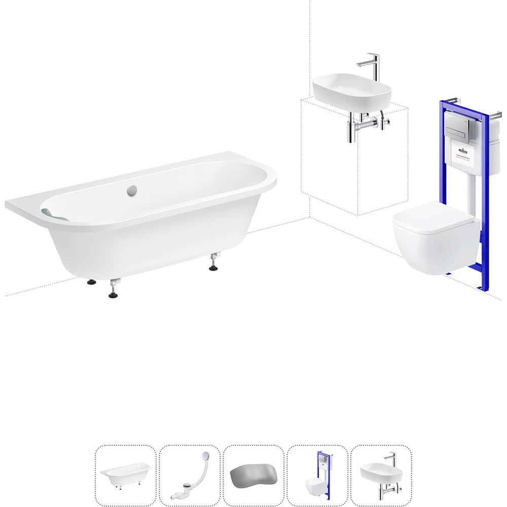 Изображение товара Комплект 6 в 1 Lavinia Boho Art акриловая ванна и унитаз с инсталляцией