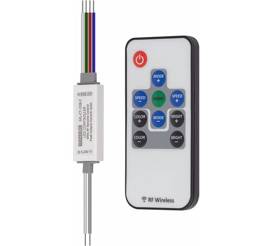 Изображение товара Контроллер MAKSILED RGB 6-24В, 72/144/288Вт, 3 канала x 4А, IP20, пульт, 45x13x6мм ML-CT-108-F