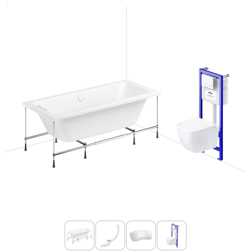 Изображение товара Комплект ванна и унитаз Lavinia Boho Pure 170x75 см встраиваемый с каркасом