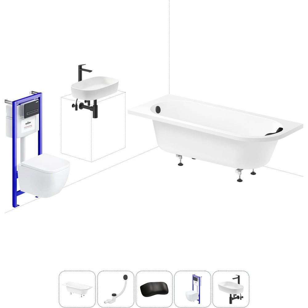 Изображение товара Комплект 6 в 1 Lavinia Boho Art II акриловая ванна и унитаз малая сборка