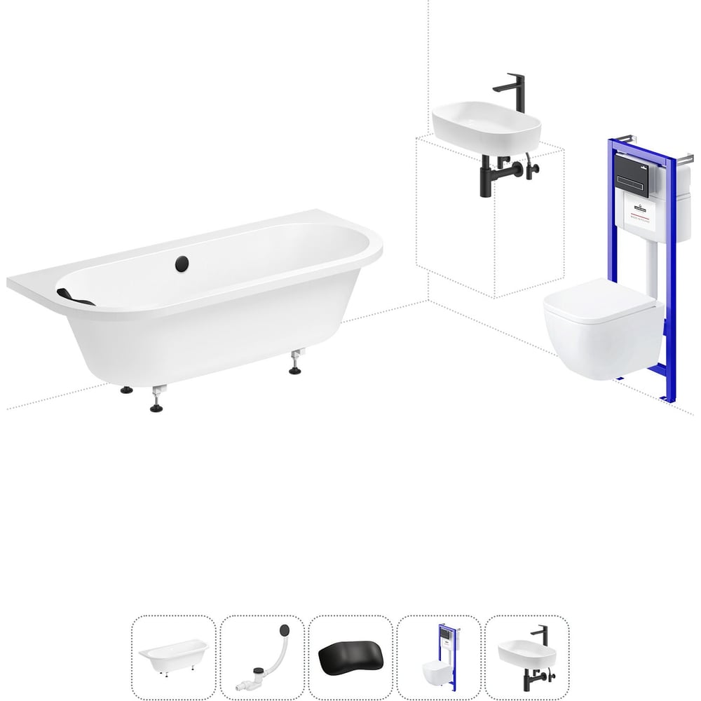 Изображение товара Комплект 6 в 1 Lavinia Boho Art акриловая ванна 170x75 с инсталляцией и унитазом