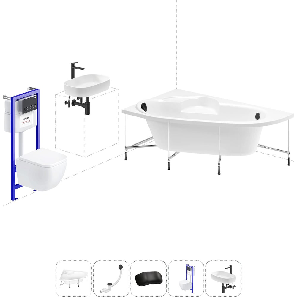 Изображение товара Комплект 6 в 1 Lavinia Boho Bell Pro акриловая ванна с инсталляцией и унитазом