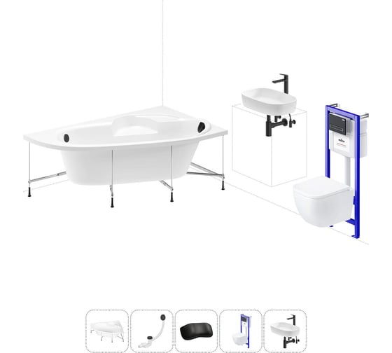 Изображение товара Комплект 6 в 1 Lavinia Boho Bell Pro акриловая ванна 170x110 с инсталляцией, подвесным унитазом 20221387R