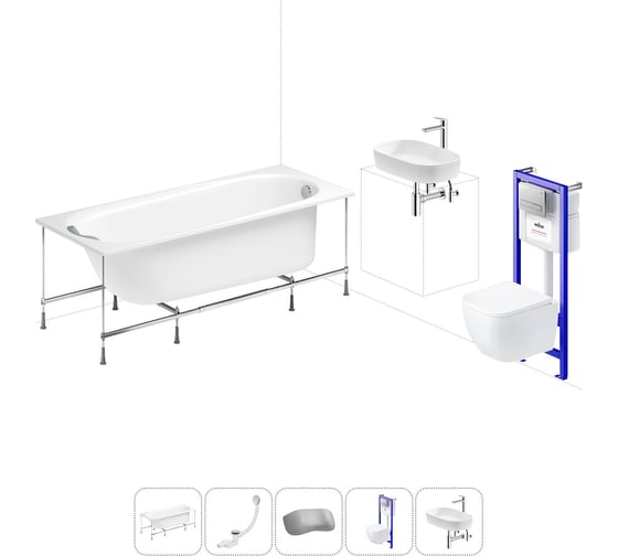Изображение товара Комплект 6 в 1 Lavinia Boho Biore акриловая ванна 170x70 с инсталляцией, подвесным унитазом 20221257R
