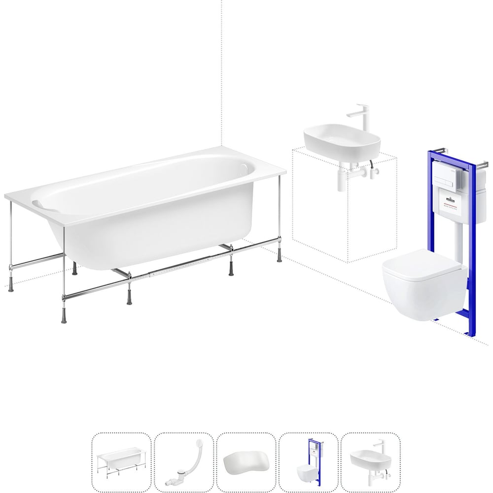 Изображение товара Комплект 6 в 1 Lavinia Boho Biore акриловая ванна 150x70 с инсталляцией и унитазом