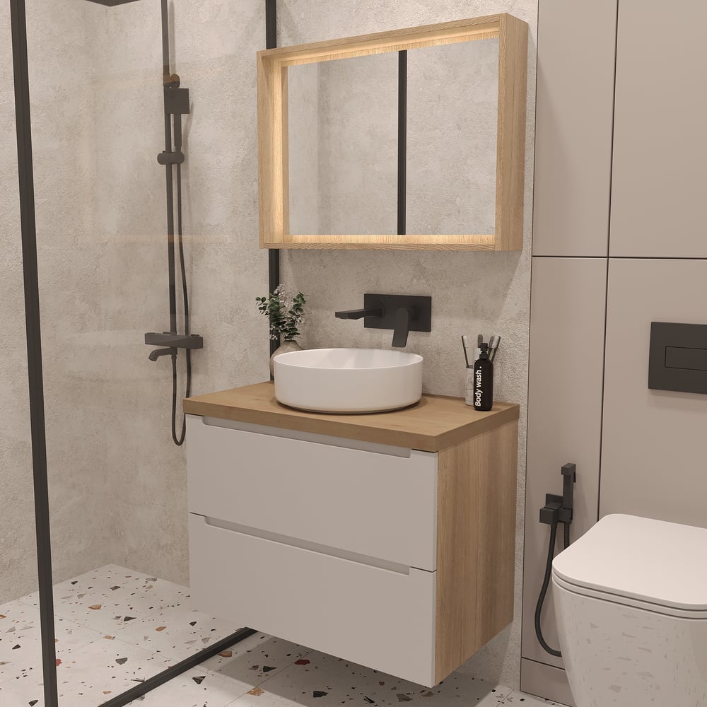 Изображение товара Тумба под раковину-столешницу ЗОВ Дион 100 Белый мат-Дуб D100BD