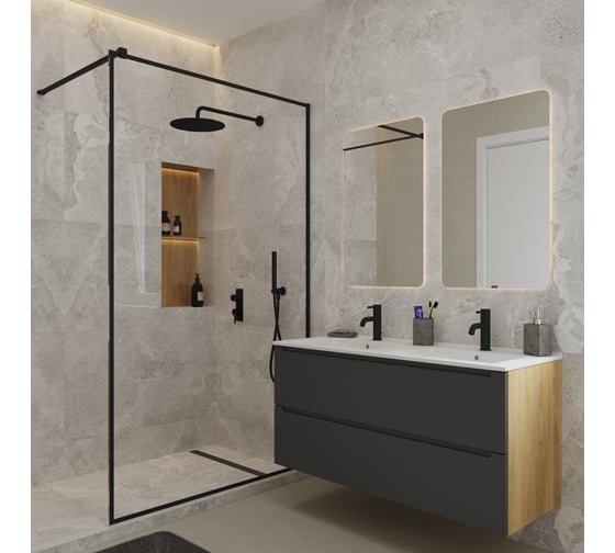 Изображение товара Тумба под раковину в ванную ЗОВ 40697009, Дион 120, цвет Графит мат-Дуб D120GD