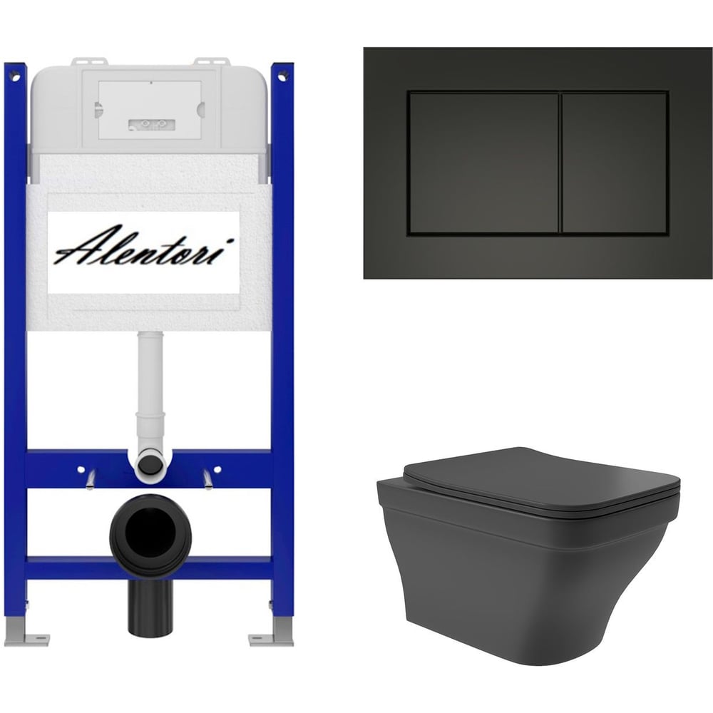Изображение товара Комплект AQUEDUTO Инсталляция для унитаза AL.SIS33TAL.CHI013BME0140 черный безободковый стиль SISTE
