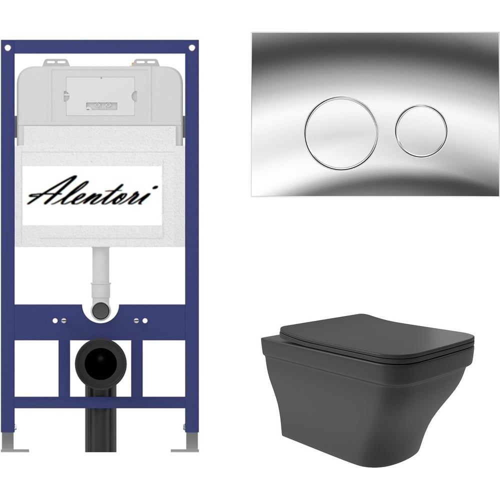 Изображение товара Комплект AQUEDUTO Инсталляция для унитаза черный с микролифтом и каскадным сливом