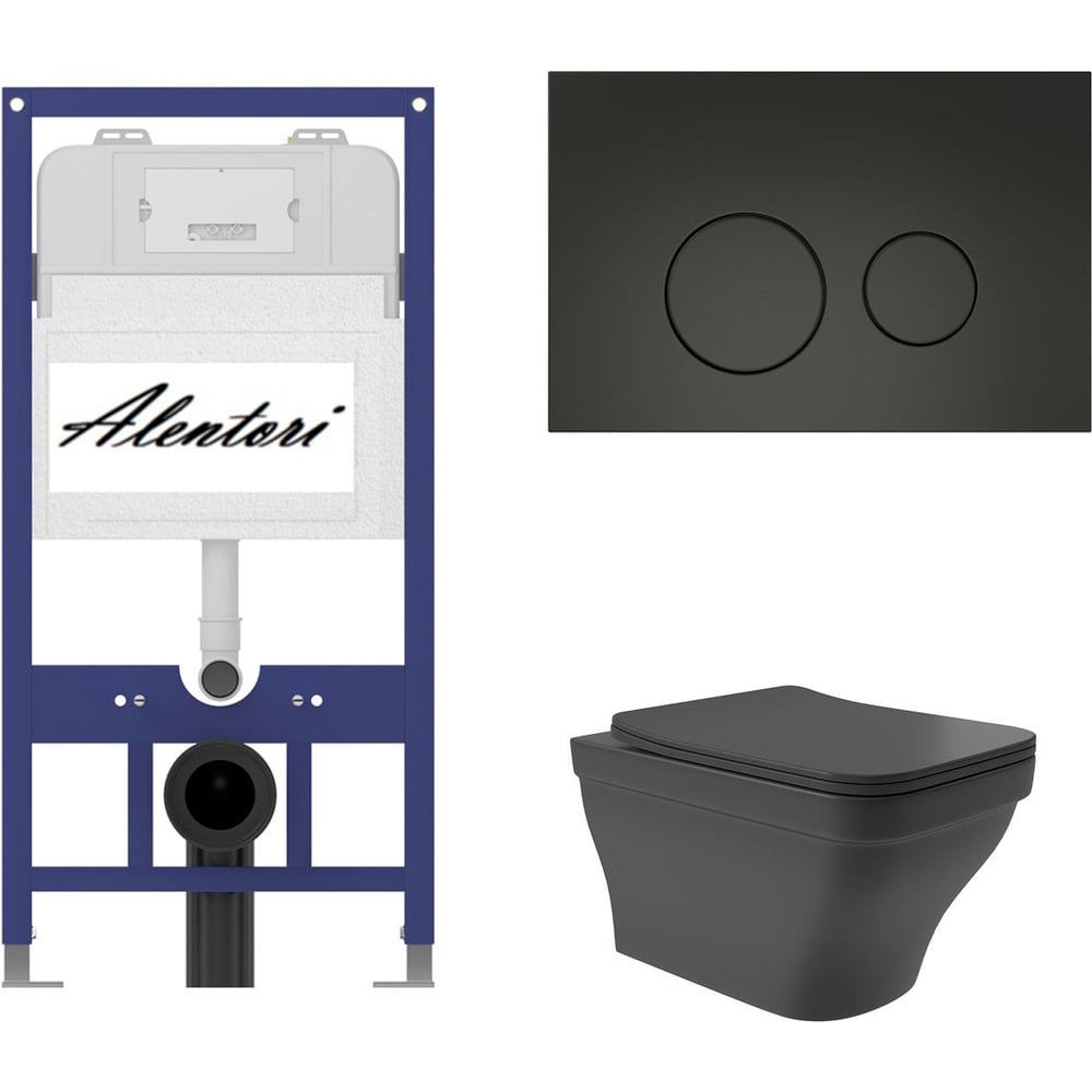 Изображение товара Комплект AQUEDUTO Инсталляция для унитаза AL.SIS11TAL.CHI103BME0140 черный санфарфор современный ст