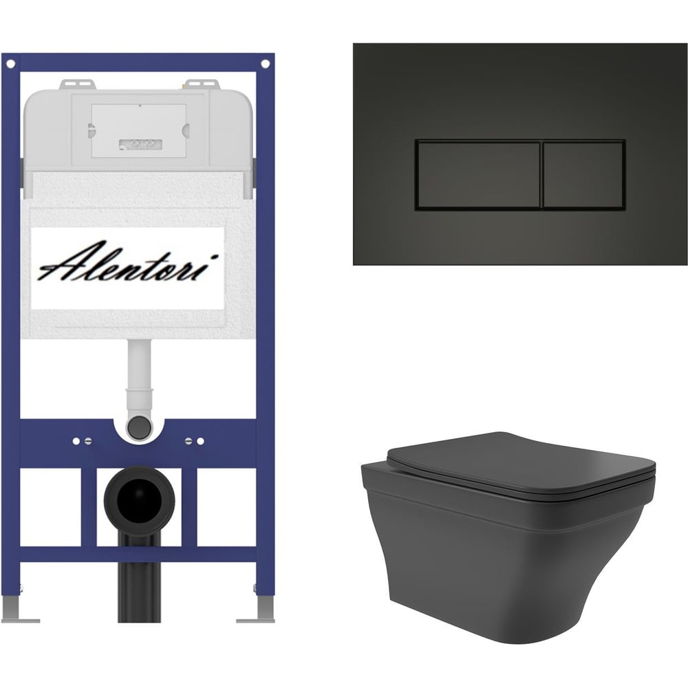 Изображение товара Комплект AQUEDUTO Инсталляция AL.SIS11TAL.CHI203BME0140 - безободковый унитаз черный