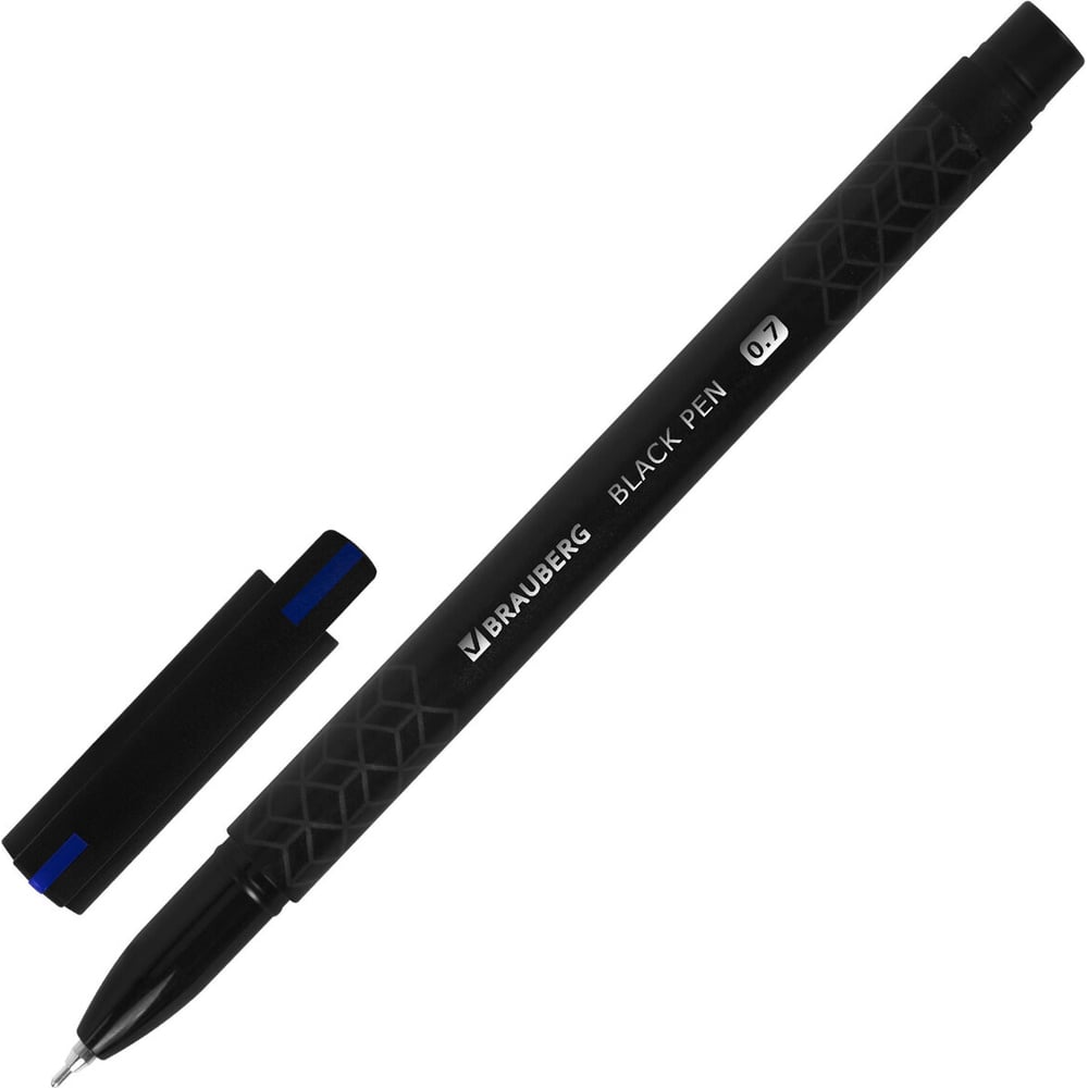 Изображение товара Ручка шариковая масляная BRAUBERG BLACK PEN, синяя, 12 шт., игольчатый узел 0,7 мм, линия 0,35 мм, 144325